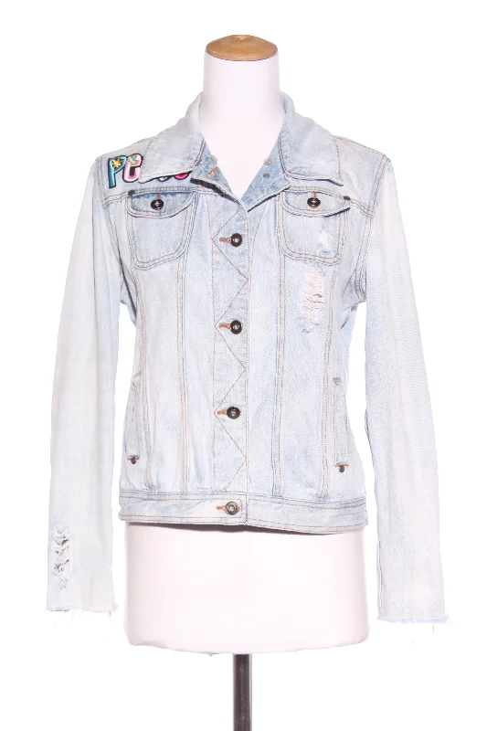 ALL ABOUT EVE ""Peace"" distressed denim jacket! 10