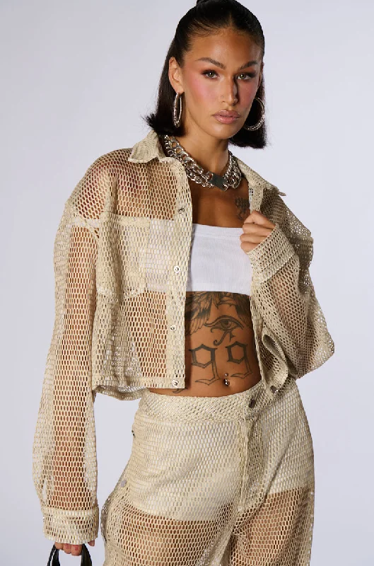 ALL THAT MESH BOMBER JACKET IN BEIGE