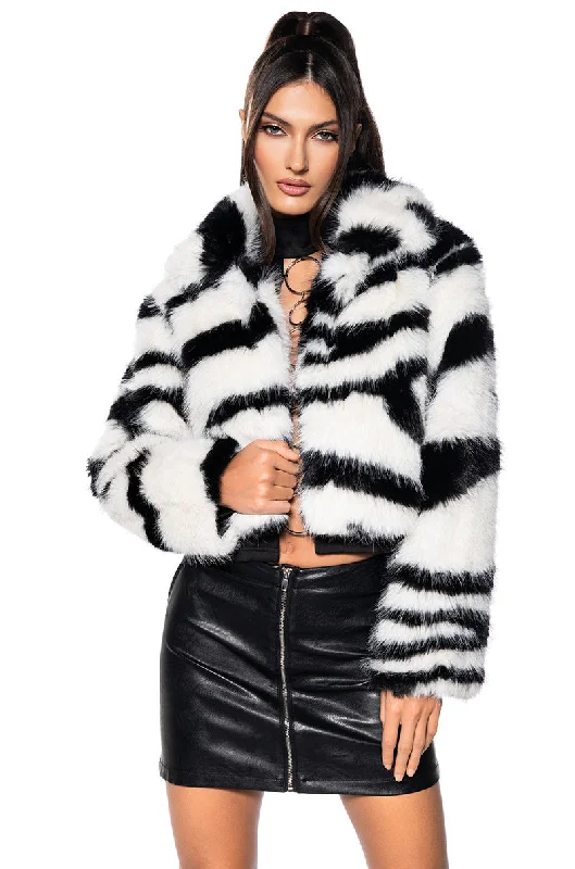 AZALEA WANG DAYANNE FAUX FUR ZEBRA COAT