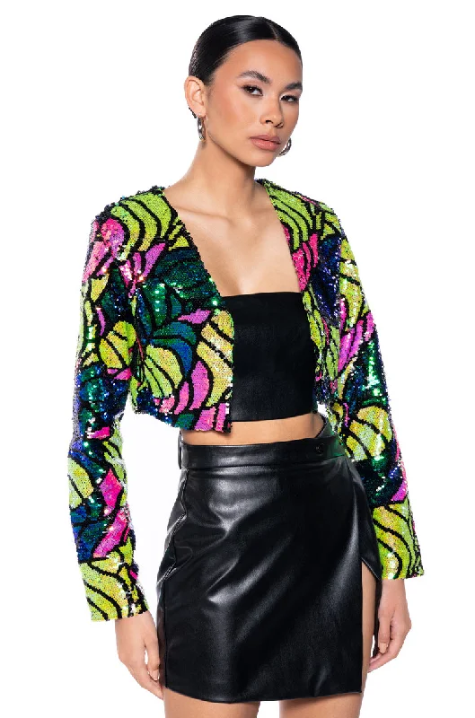 BETTER TO LOVE AT MIDNIGHT CROP SEQUIN BLAZER