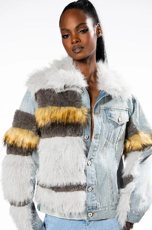 BIA FAUX FUR LAYERED DENIM