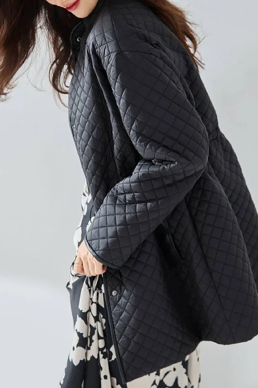 Black Button Lightweight Quilted Puffer Jacket