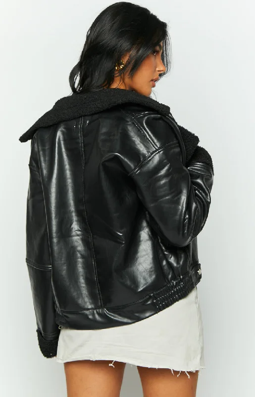 Caprani Black PU Shearling Jacket