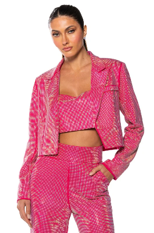 CENTER OF ATTENTION RHINESTONE BLAZER IN PINK