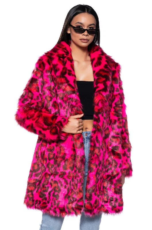 CHEETAH DYNASTY PINK MULTI FAUX FUR JACKET