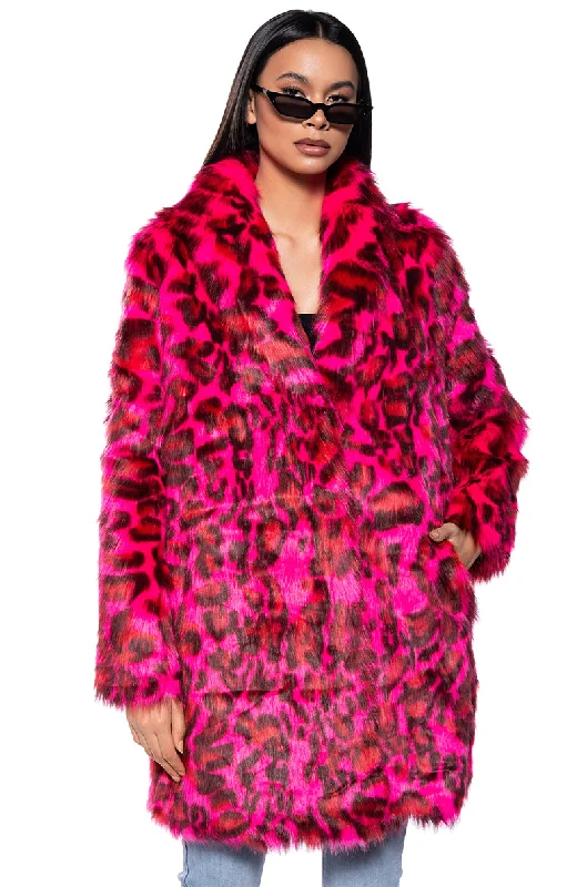 CHEETAH DYNASTY PINK MULTI FAUX FUR JACKET