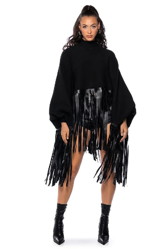 CITY GIRL FAUX LEATHER FRINGE SWEATSHIRT