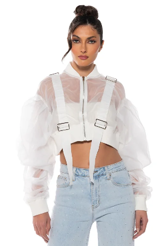 COOL KIDS MESH GATHERED CROP BOMBER