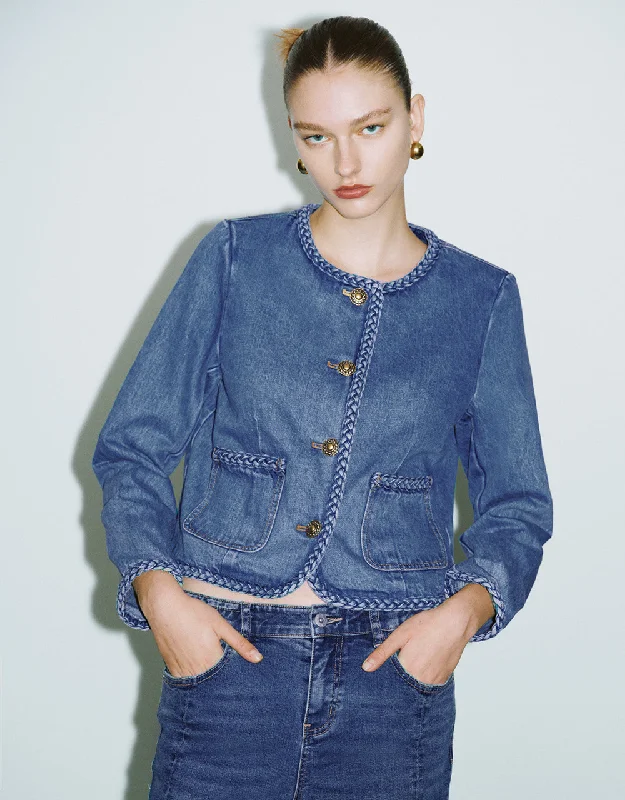 Crew Neck Denim Jacket