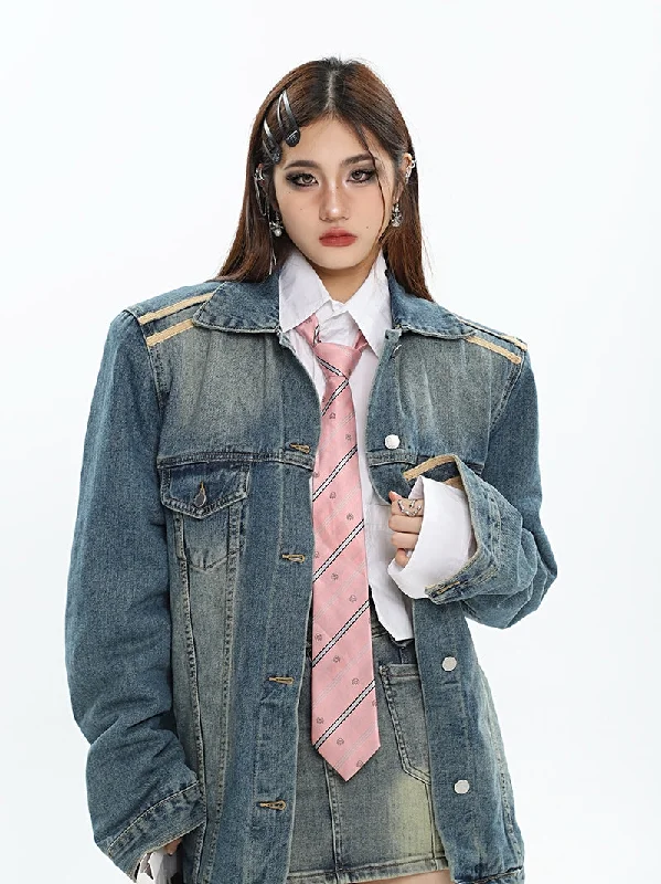 Dalia Washed Denim Long Sleeve Button Up Jean Jacket