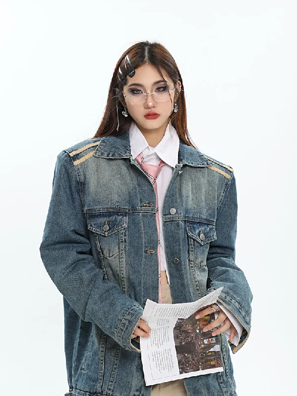 Dalia Washed Denim Long Sleeve Button Up Jean Jacket