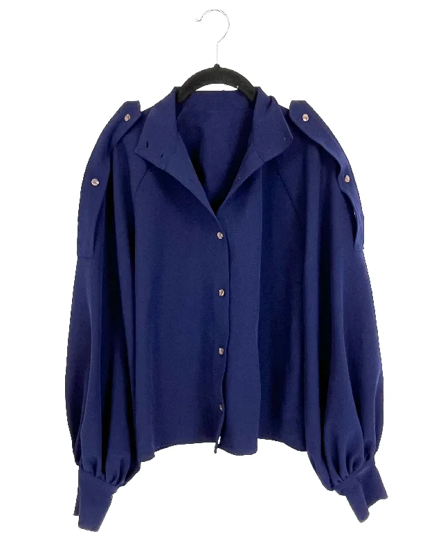 Dark Blue Button Up Lightweight Jacket / Blouse - Size 8