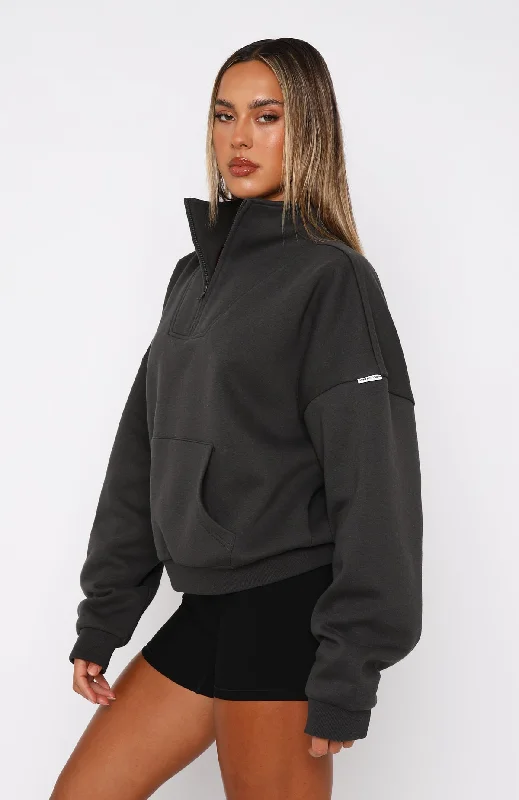 Doing It For You Zip Front Sweater Charcoal