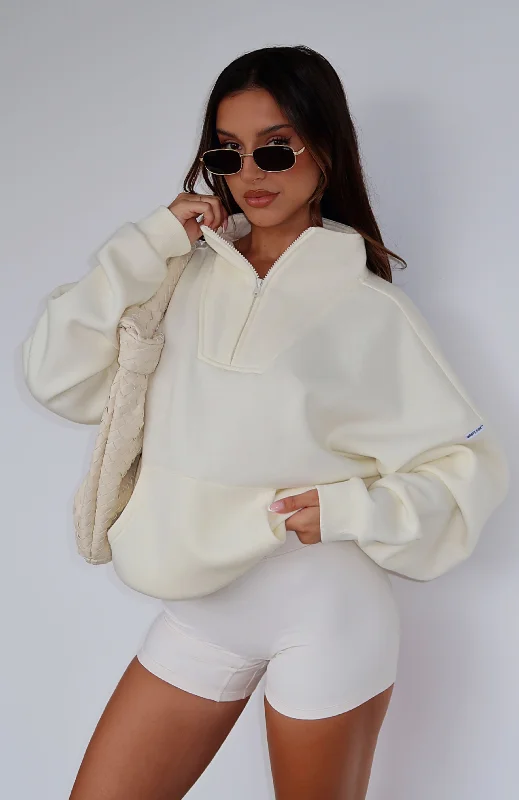 Doing It For You Zip Front Sweater Cream