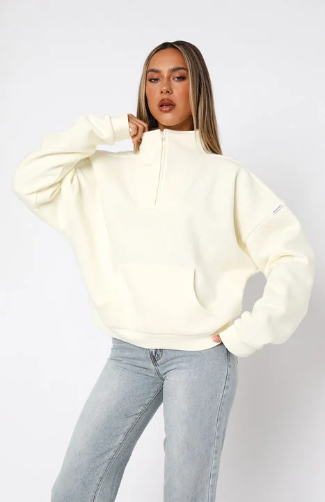 Doing It For You Zip Front Sweater Cream