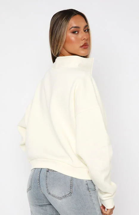 Doing It For You Zip Front Sweater Cream