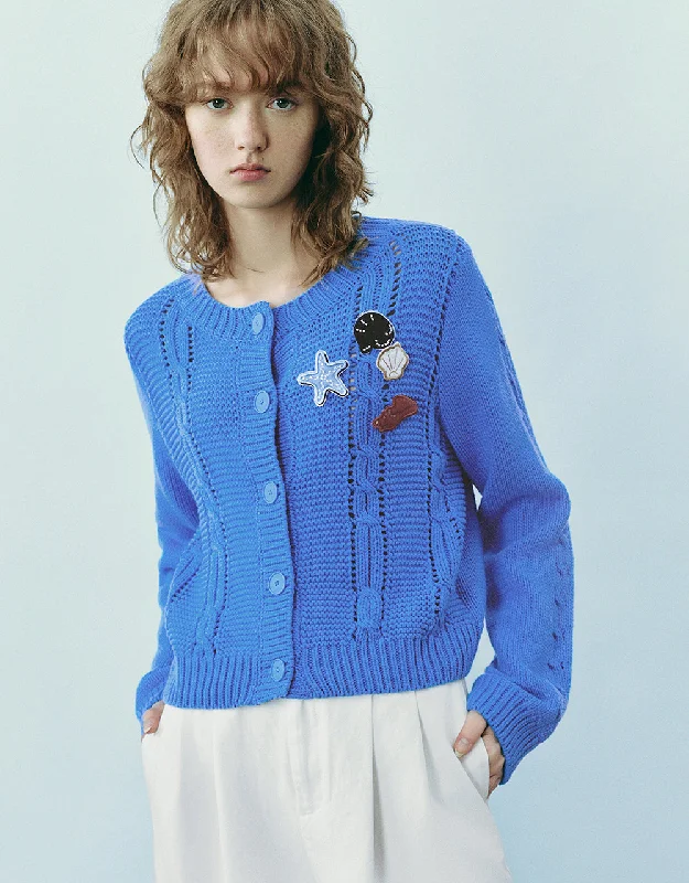 Drop Shoulder Sleeve Crew Neck Knitted Cardigan