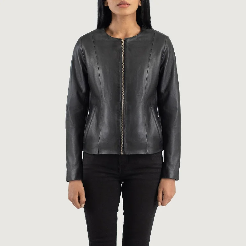 Elixir Black Collarless Leather Jacket