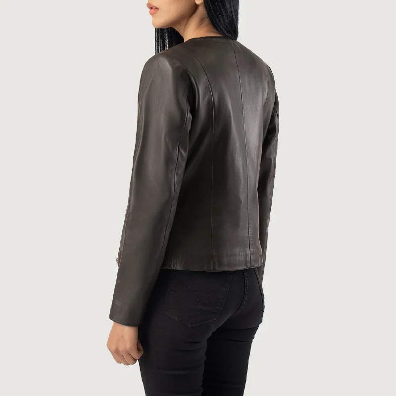 Elixir Brown Collarless Leather Jacket