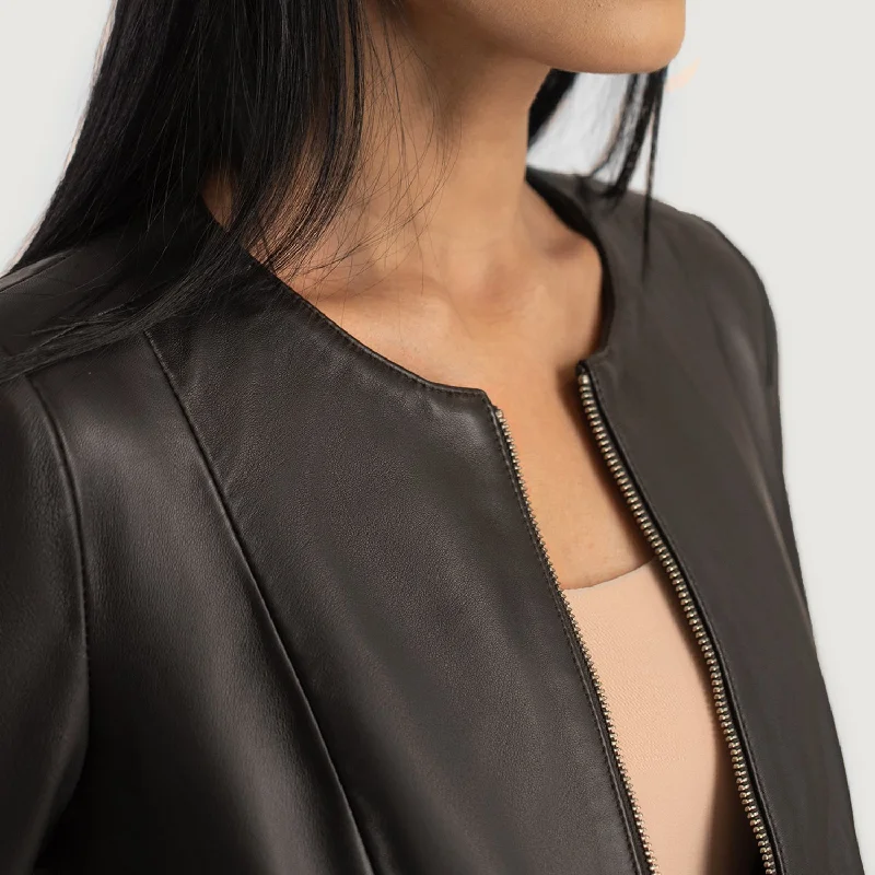 Elixir Brown Collarless Leather Jacket