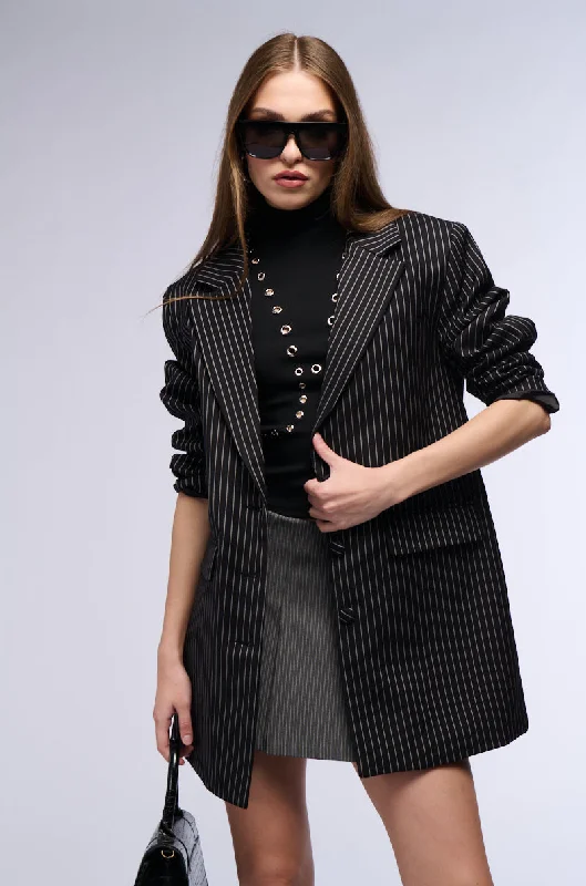 ELLA OVERSIZED PINSTRIPE LONGLINE BLAZER