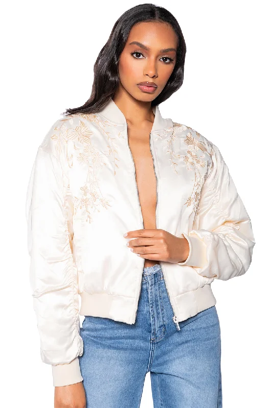 EMBROIDERED MONOTONE OVERSIZE BOMBER