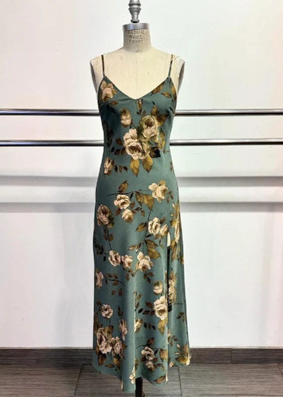 Francine Victorian Floral Maxi Dress - Green Olive