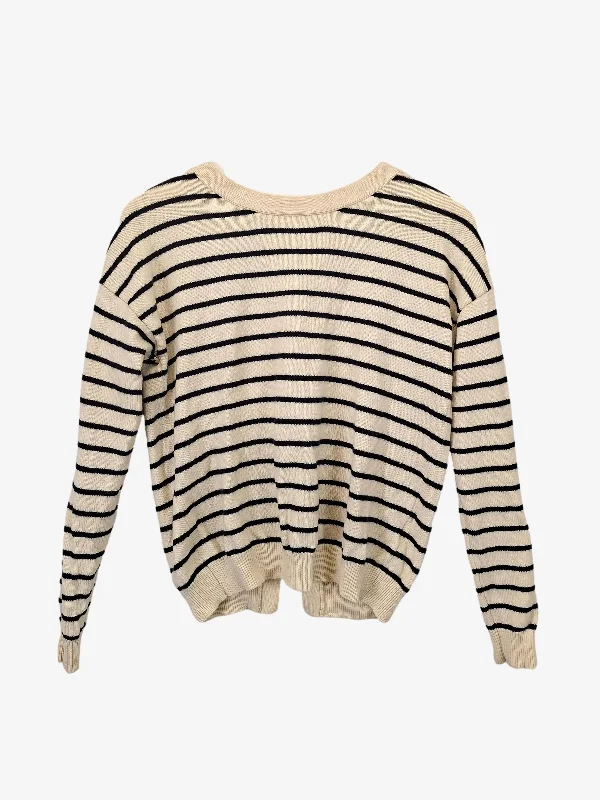 Gorman Cream & Black Crew Neck Striped Knit Jumper Size 8