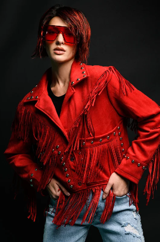 GRACELAND FAUX SUEDE FRINGE JACKET