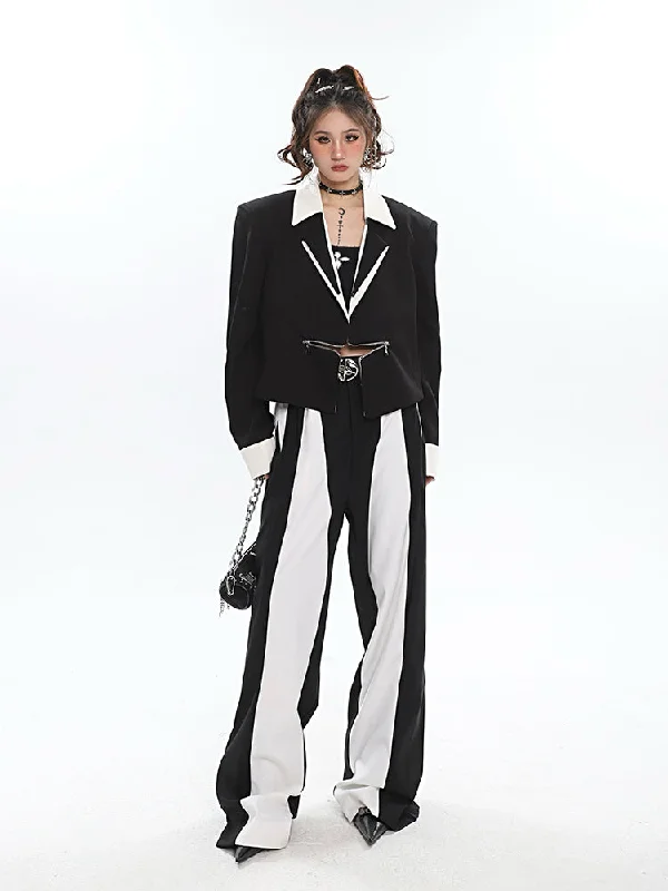 Helena Contrast Color Horizontal Zipper Long Sleev Zip Up Blazer Jacket