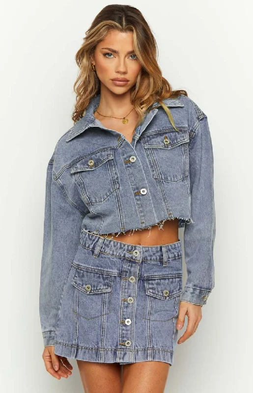 Helena Mid Wash Denim Cropped Jacket