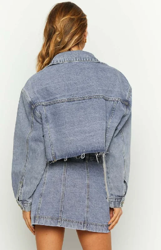 Helena Mid Wash Denim Cropped Jacket