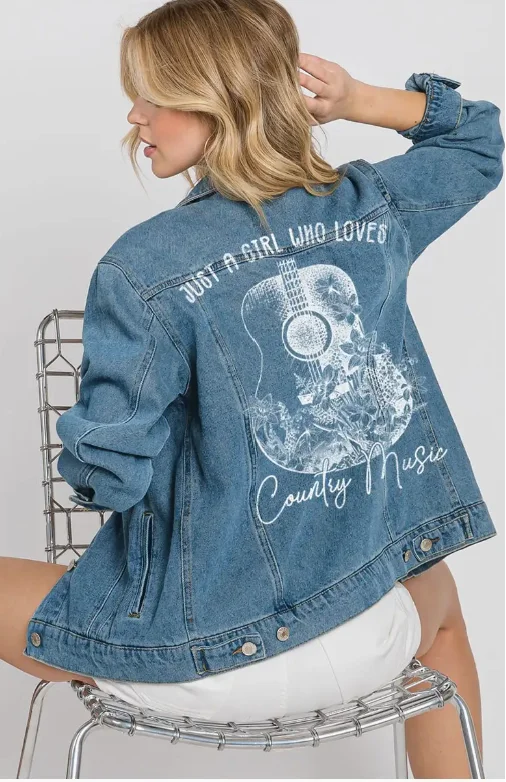 HL7249JK Country Music Boyfriend Denim Jacket