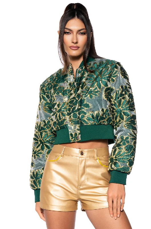 HOLIDAY TAPESTRY\ BOMBER WITH SHEER BROCADE