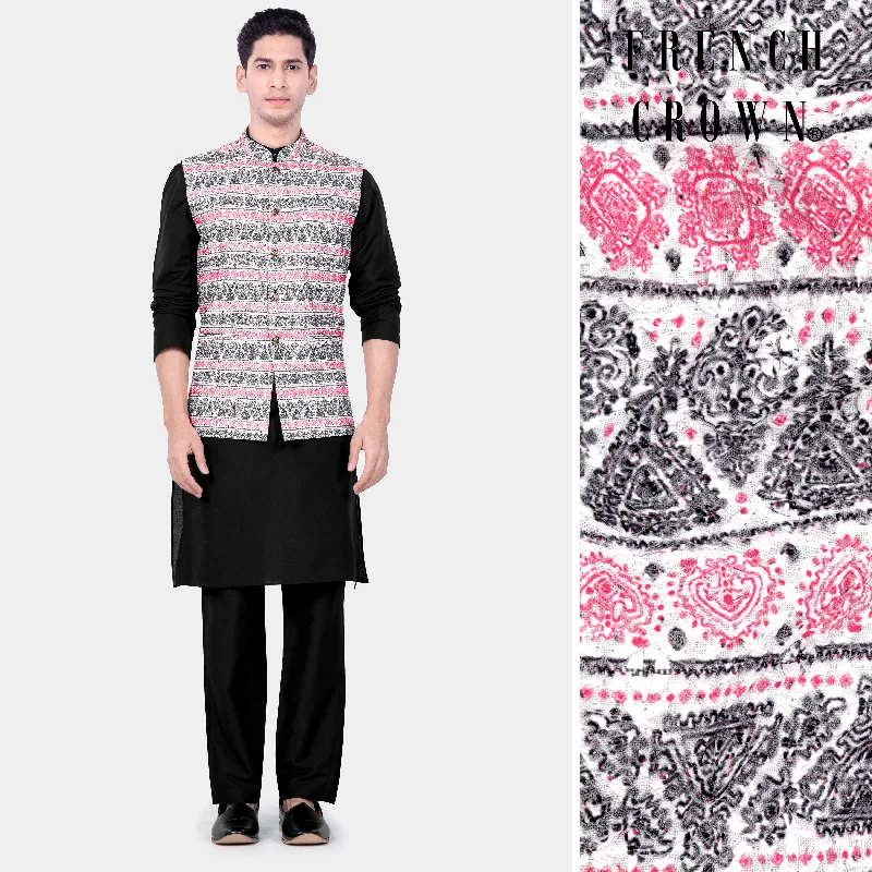 Jade Black Kurta Set With Brink Pink And jade Black Striped Designer Nehru Jacket