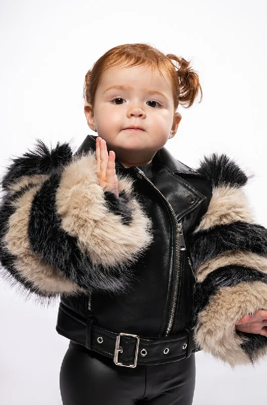 KIDS VENETA MOTO JACKET WITH FAUX FUR ARM