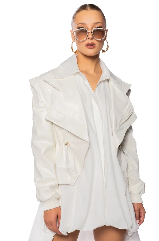 KINTSUGI WHITE PLEATHER MOTO JACKET