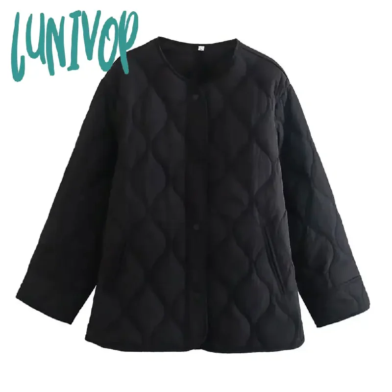 Lunivop Elegant Solid Patchwork Cotton Coat For Women Casual Loose Long Sleeved Warm Cardigan Winter Lady Party Thicken Jacket