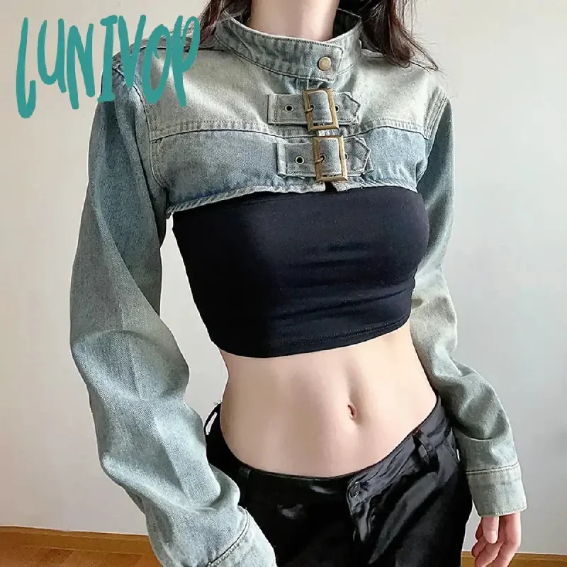 Lunivop Personality Sexy Denim Y2k Aesthetic Cropped Coat Vintage Fashion Harajuku Chaquetas Japanese Women Outerwear Streetwear Jackets