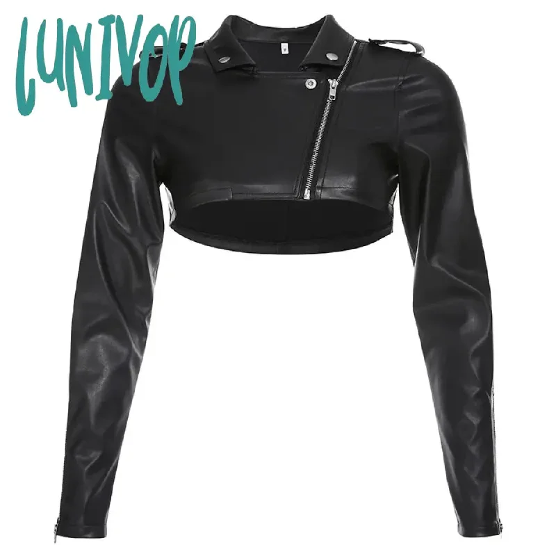 Lunivop Trend Fashion PU Sexy Crop Jacket Spring Motorcycle Biker Faux Leather Coat Y2K Streetwear Zipper Up Female Short Jacket Women