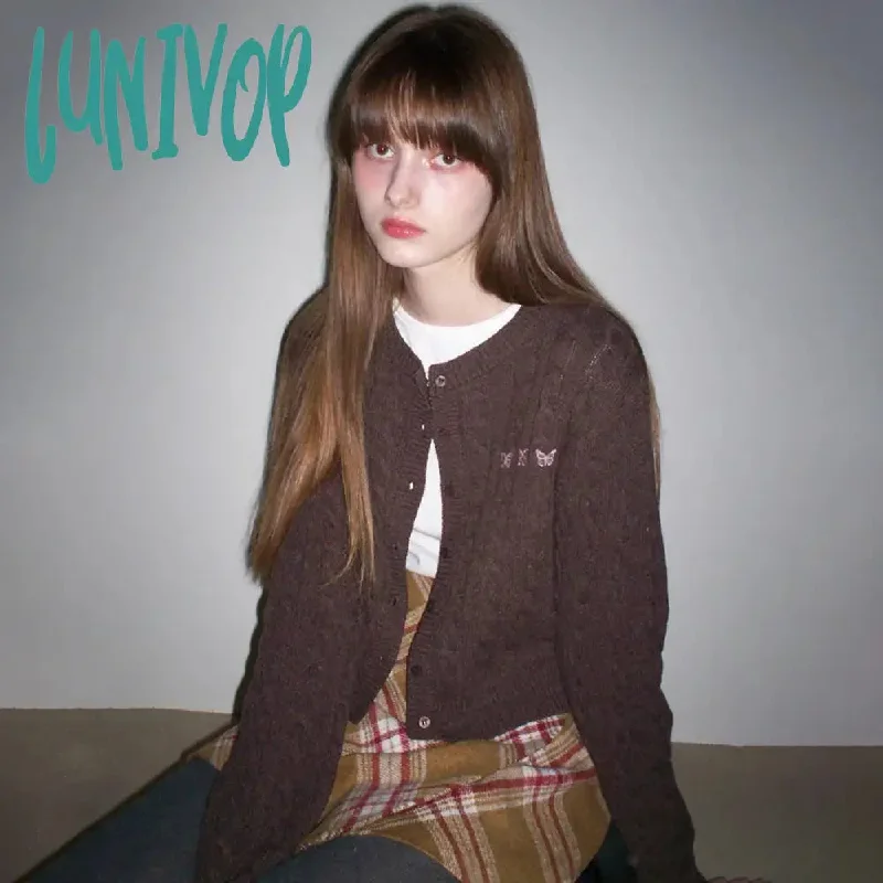 Lunivop Woman Maillard Sweater Cute Core Pullover French Elegance Cardigan American Style Knitwear Japanese Fashion Kpop Knit O-neck