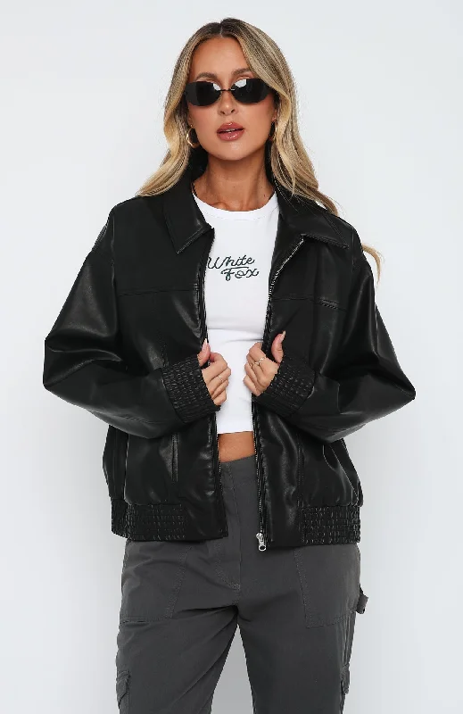 Make Things Right PU Bomber Jacket Black