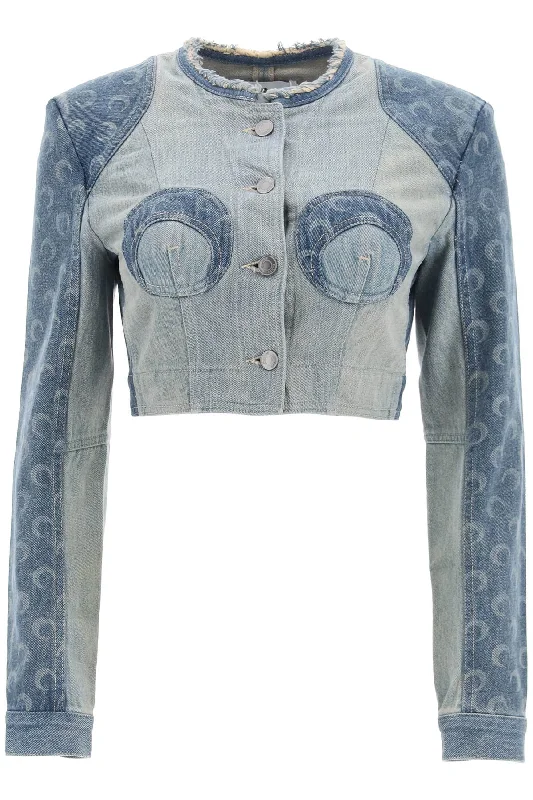 Marine serre regenerated denim cropped jacket WJA003 UDEN0002 BLUE GREY