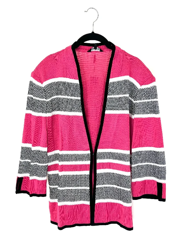 Black And White Striped Pink Cardigan - Size 6/8