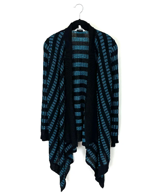 Blue And Black Sheer Knit Cardigan - Size 2-4