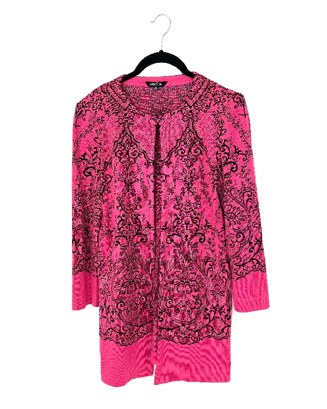 Pink And Black Paisley Print Cardigan - Size 2-4