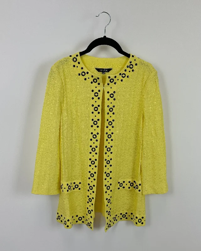 Yellow Cardigan With Black Grommet Detail- Size 2-4