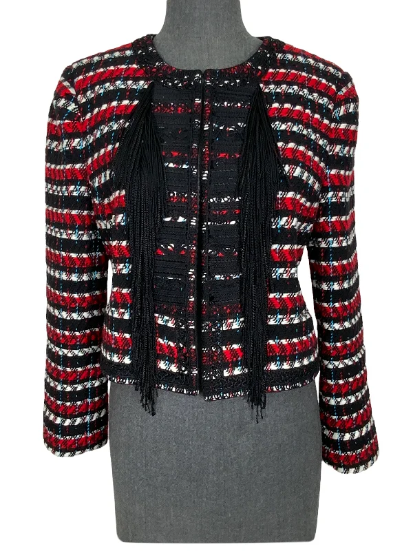 Oscar de la Renta Tweed Fringe Cropped Jacket Size M