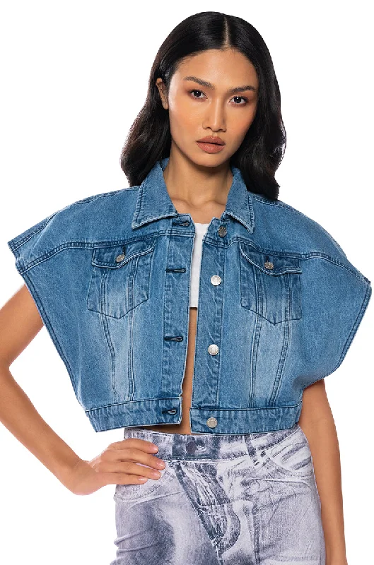 OUI MERCI CROPPED DENIM PONCHO