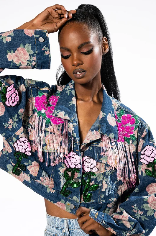 PINK ROSES CROP DENIM JACKET